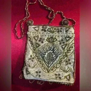 Gold brown new Hand beaded  purse w/ beaded fringe Brand New bohemian boho